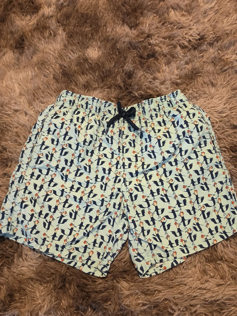 Vilebrequin Light Green Swim Trunks with Navy Penguin Print Retail $130